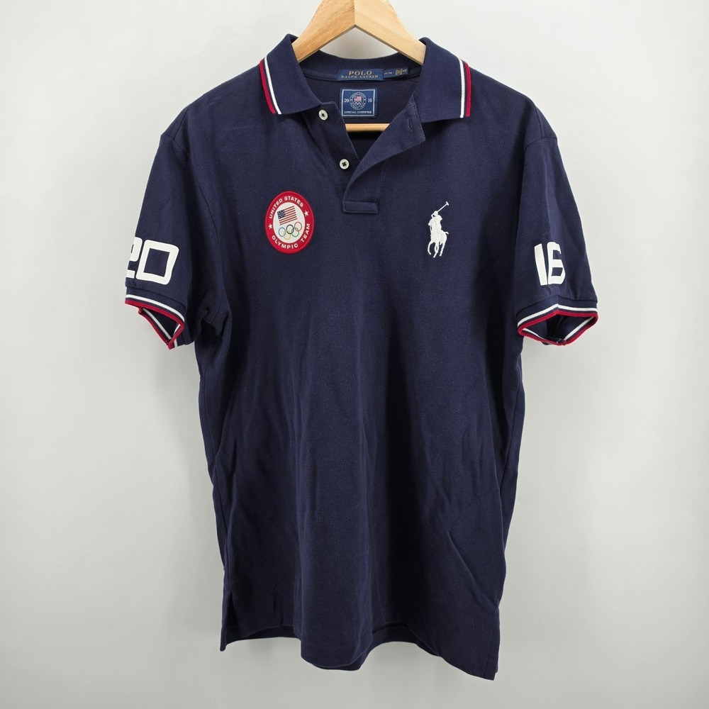 Polo Ralph Lauren Mens 2016 Team USA Olympic Games Polo Shirt Navy Blue Medium